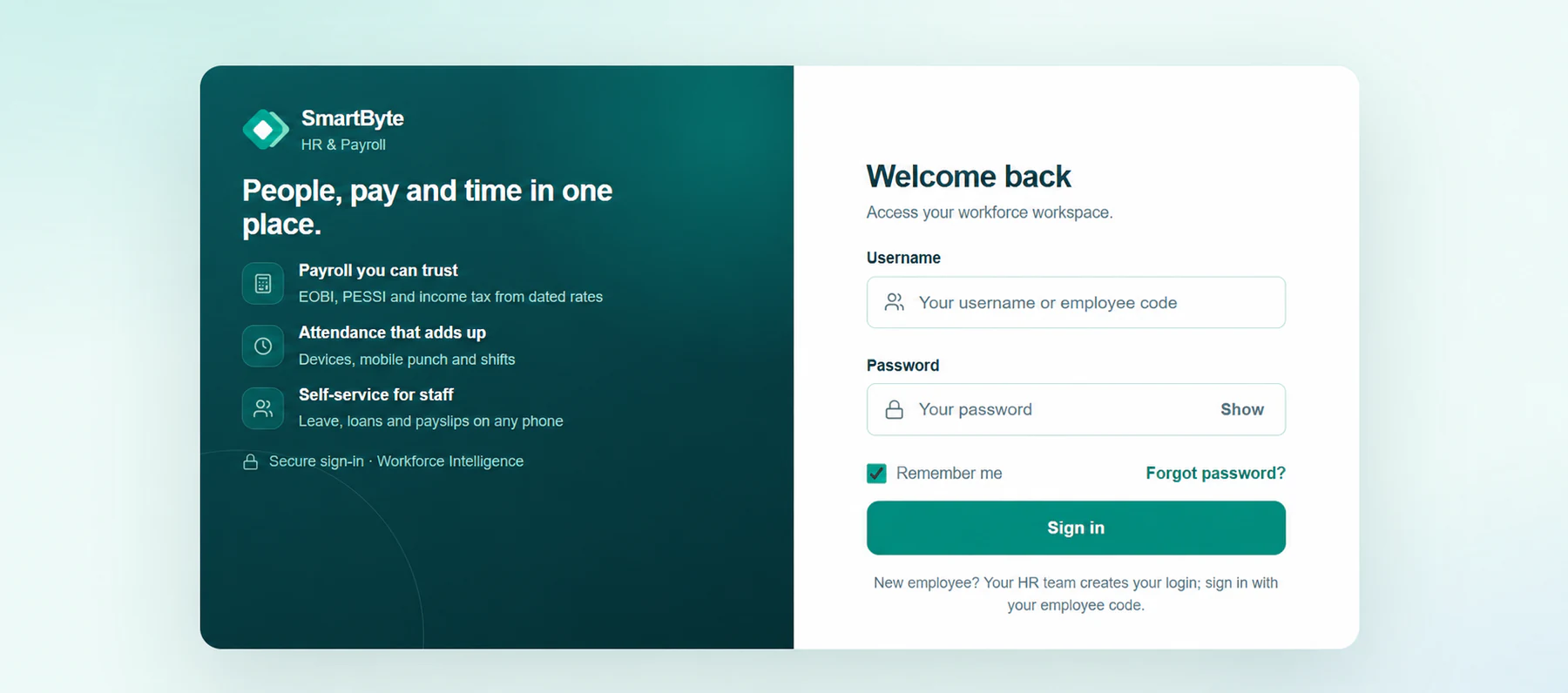 SmartByte secure sign-in screen