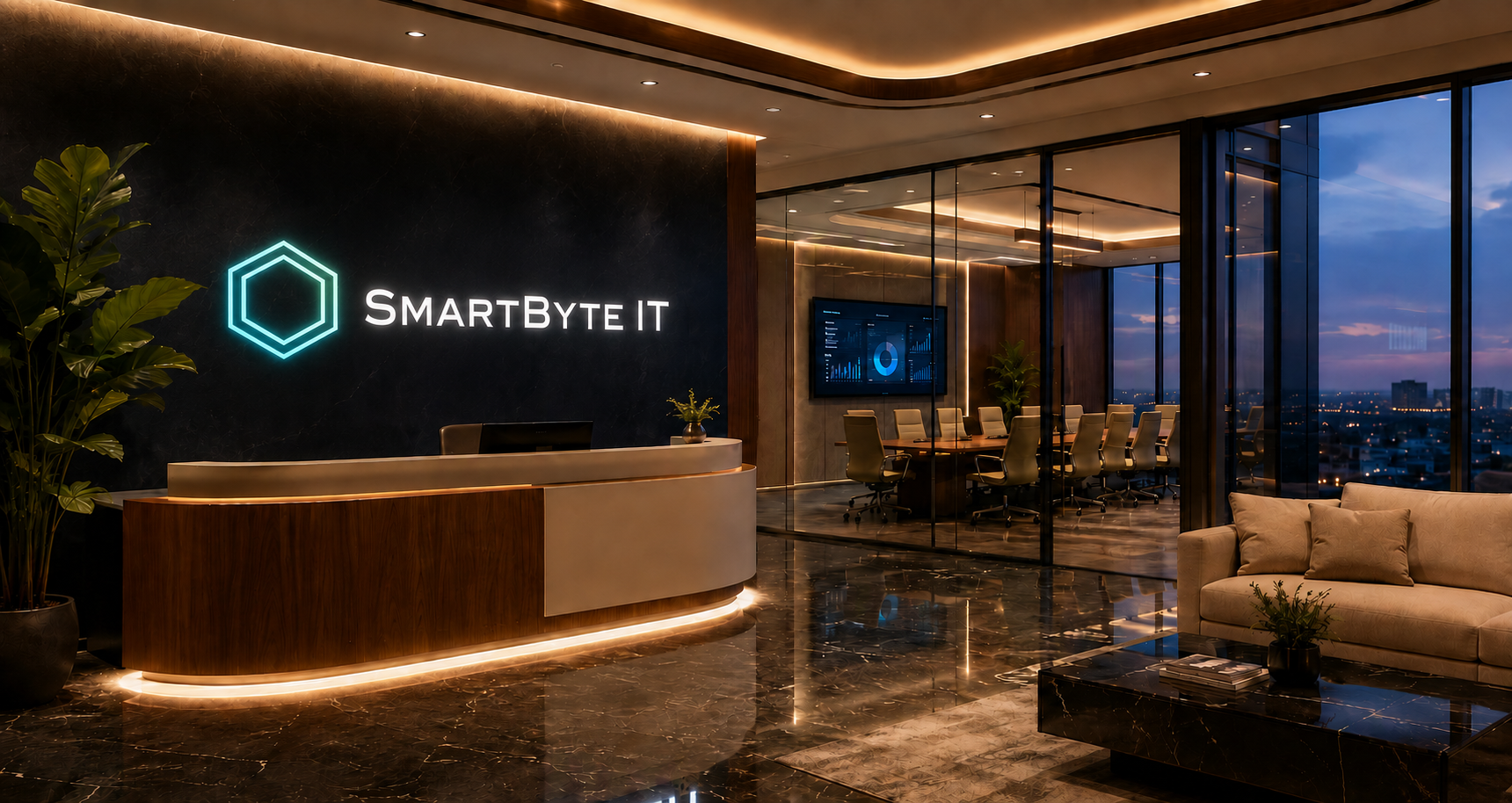 SmartByteIT lobby with reception and conference room