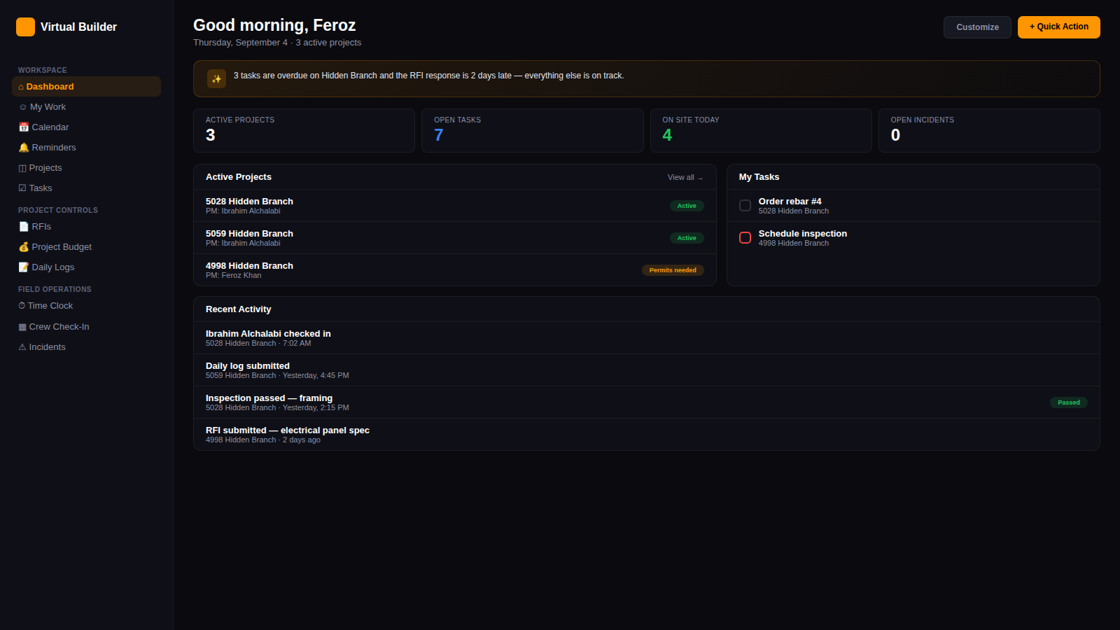 Real Virtual Builder desktop dashboard screenshot