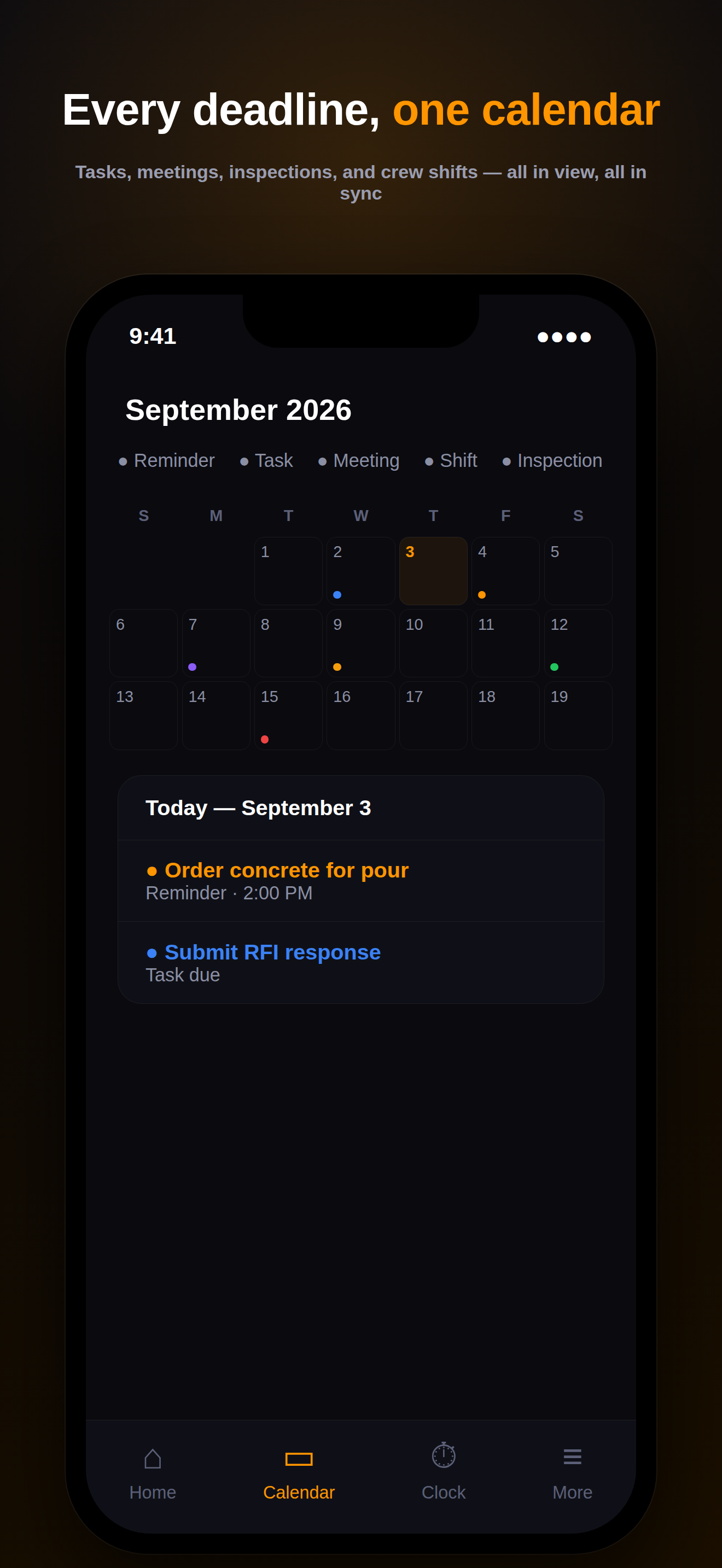 Real Virtual Builder mobile calendar screenshot